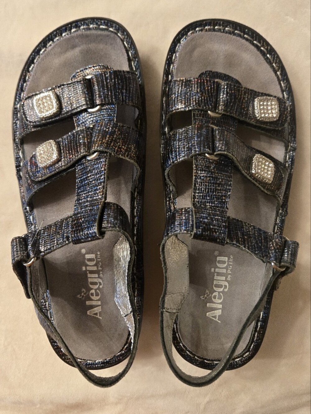 Alegria Metallic Black Multi-Strap Comfort Sandals